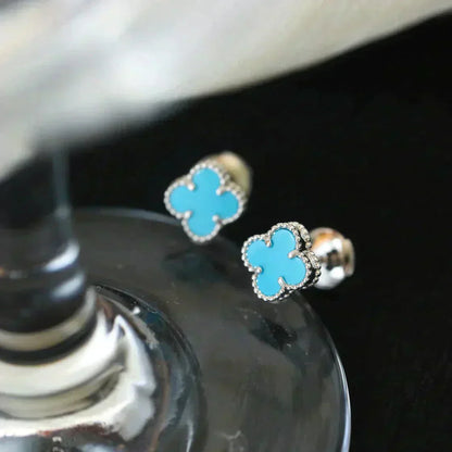 [BloomBling]CLOVER MINI 9.5MM ONYX STUD EARRINGS SILVER
