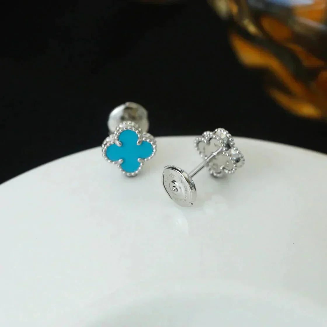 [BloomBling]CLOVER MINI 9.5MM ONYX STUD EARRINGS SILVER