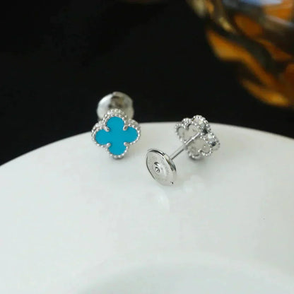 [BloomBling]CLOVER MINI 9.5MM ONYX STUD EARRINGS SILVER