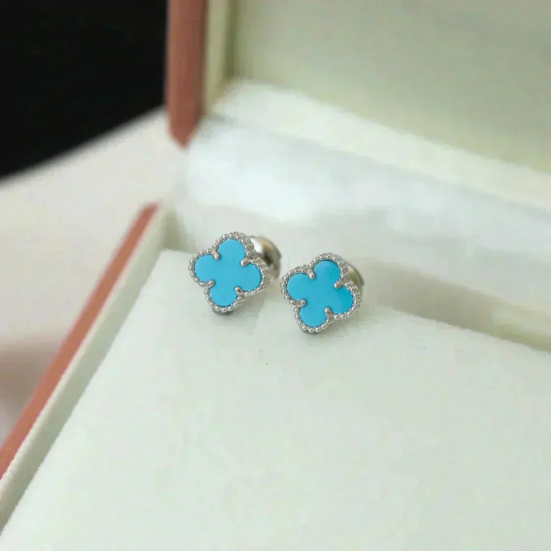[BloomBling]CLOVER MINI 9.5MM ONYX STUD EARRINGS SILVER