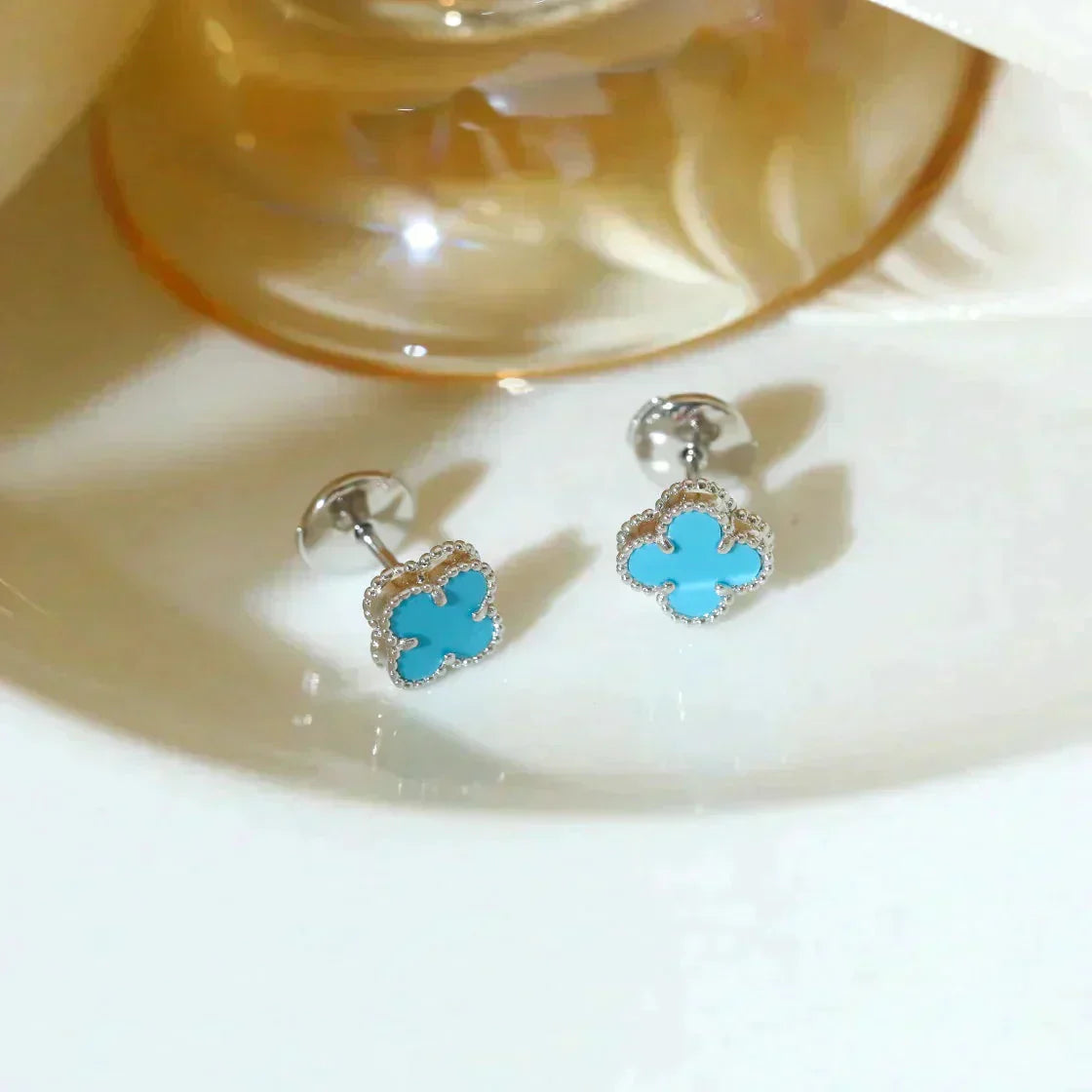 [BloomBling]CLOVER MINI 9.5MM ONYX STUD EARRINGS SILVER