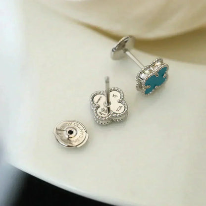 [BloomBling]CLOVER MINI 9.5MM ONYX STUD EARRINGS SILVER