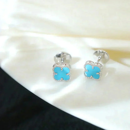 [BloomBling]CLOVER MINI 9.5MM ONYX STUD EARRINGS SILVER