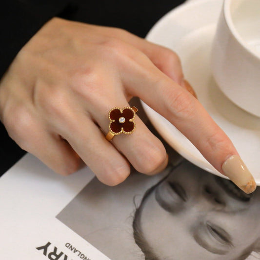 [BloomBling]CLOVER CARNELIAN RING ROSE GOLD DIAMOND