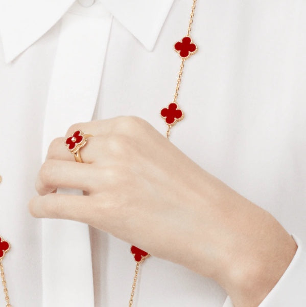 [BloomBling]CLOVER CARNELIAN RING ROSE GOLD DIAMOND