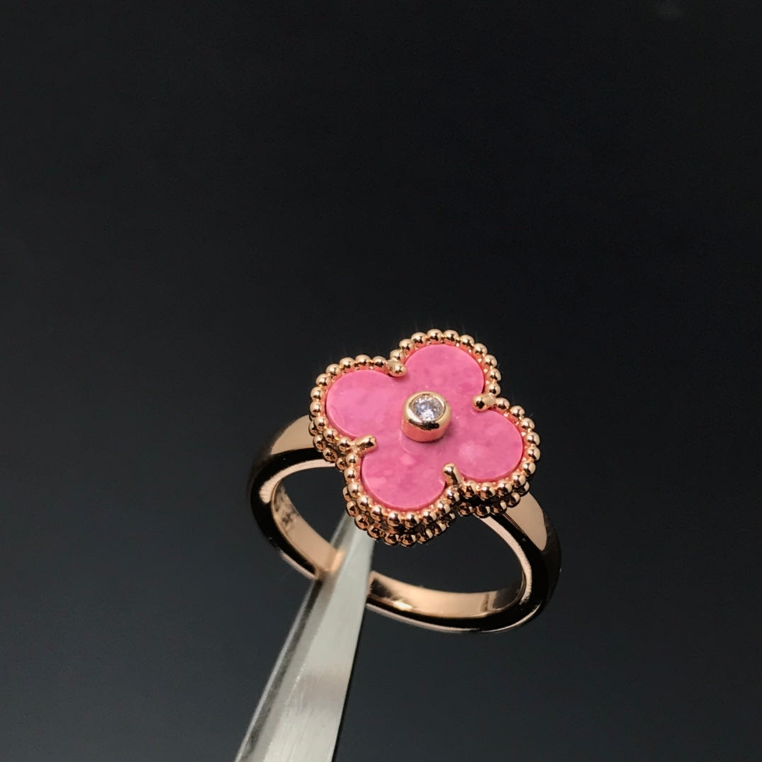 [BloomBling]CLOVER RHODONITE ROSE GOLD RING