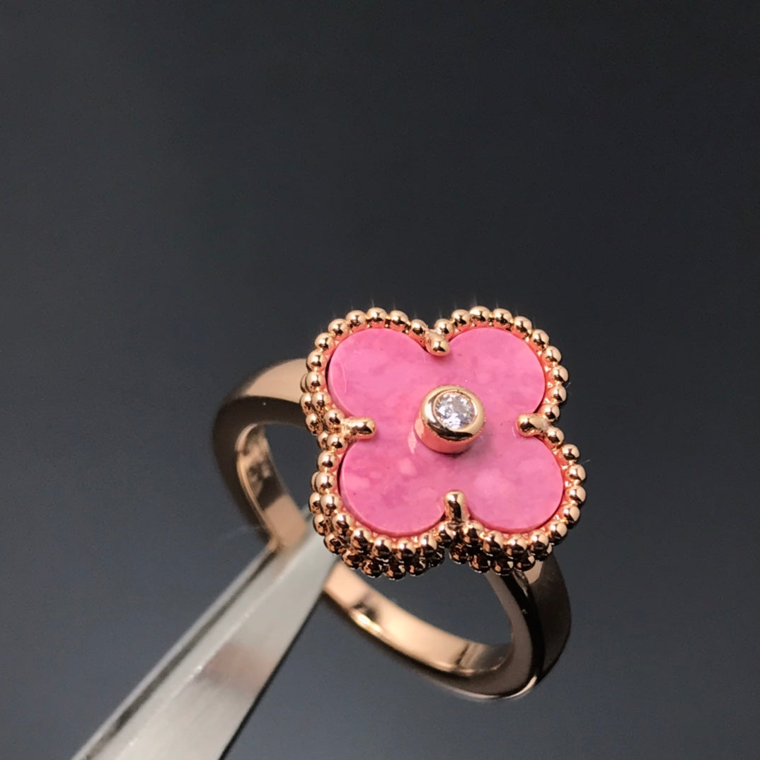 [BloomBling]CLOVER RHODONITE ROSE GOLD RING
