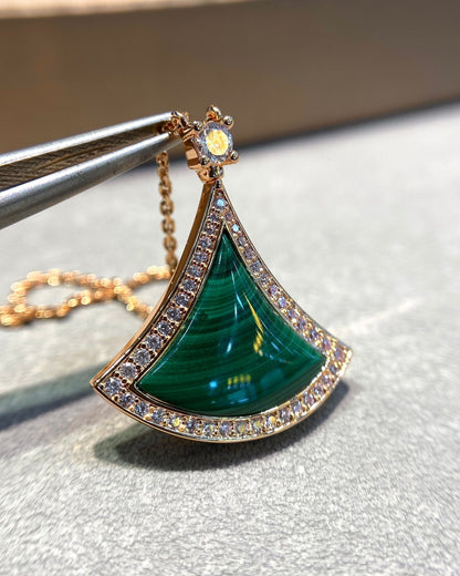 [BloomBling]DREAM MALACHITE DIAMOND PAVED PINK GOLD NECKLACE