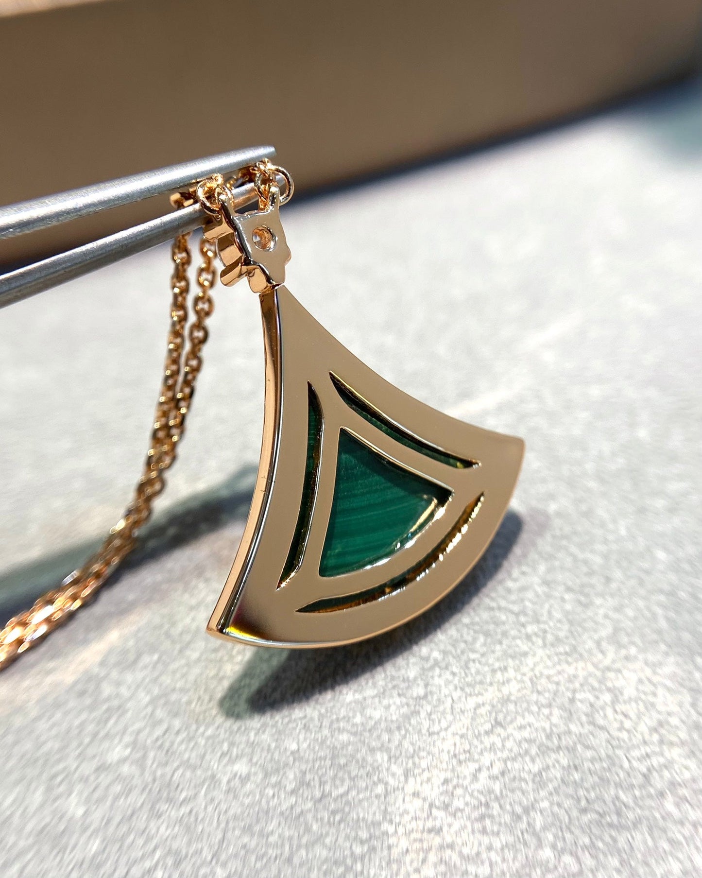 [BloomBling]DREAM MALACHITE DIAMOND PAVED PINK GOLD NECKLACE
