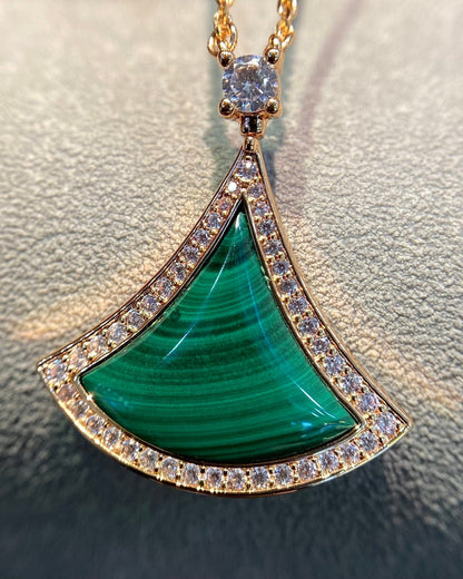 [BloomBling]DREAM MALACHITE DIAMOND PAVED PINK GOLD NECKLACE