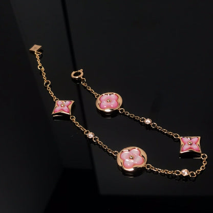 [BloomBling]STAR AND SUN 4 MOTIF PINK MOP PINK GOLD BRACELET