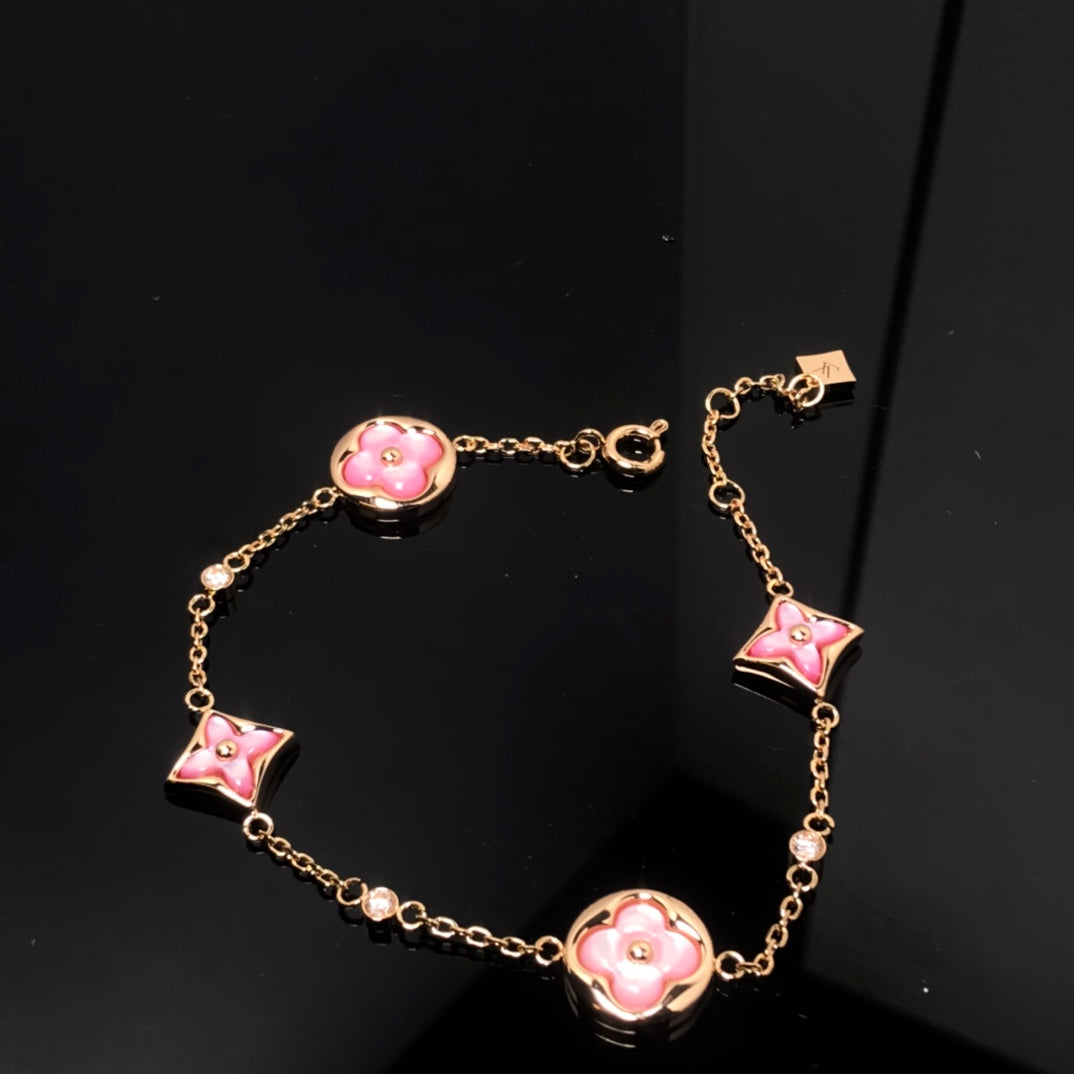 [BloomBling]STAR AND SUN 4 MOTIF PINK MOP PINK GOLD BRACELET