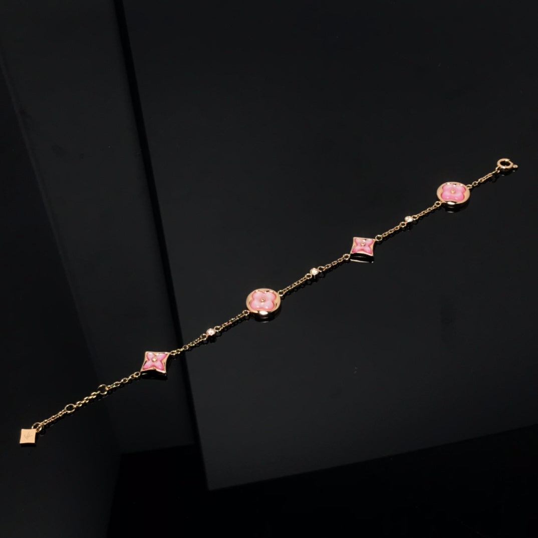 [BloomBling]STAR AND SUN 4 MOTIF PINK MOP PINK GOLD BRACELET