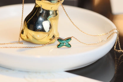 [BloomBling]JEUX MALACHITE 1 DIAMOND PINK GOLD NECKLACE
