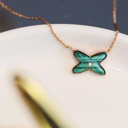 [BloomBling]JEUX MALACHITE 1 DIAMOND PINK GOLD NECKLACE