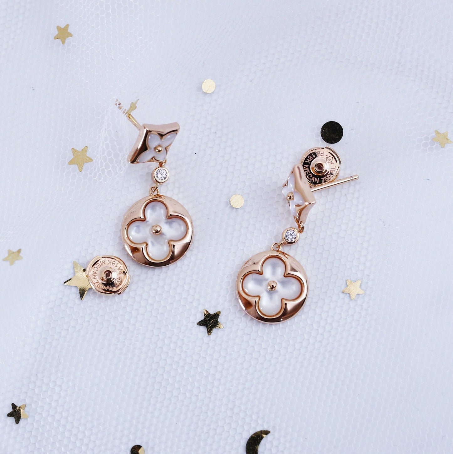 [BloomBling]STAR AND SUN PINK GOLD MOP DROP EARRINGS