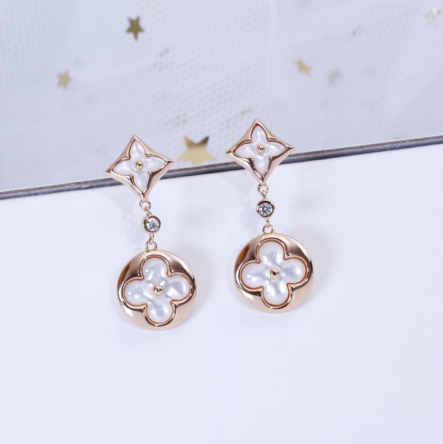 [BloomBling]STAR AND SUN PINK GOLD MOP DROP EARRINGS