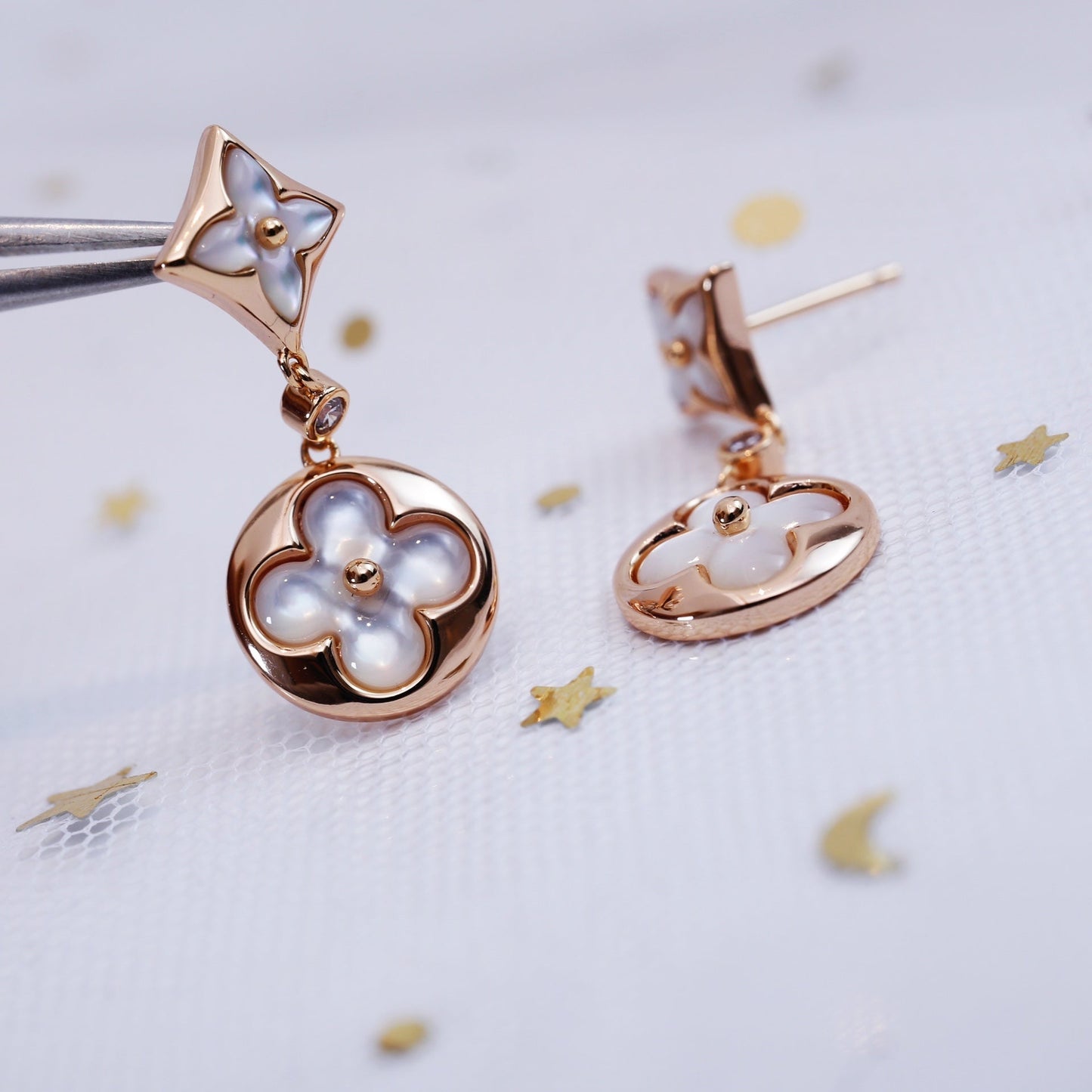 [BloomBling]STAR AND SUN PINK GOLD MOP DROP EARRINGS
