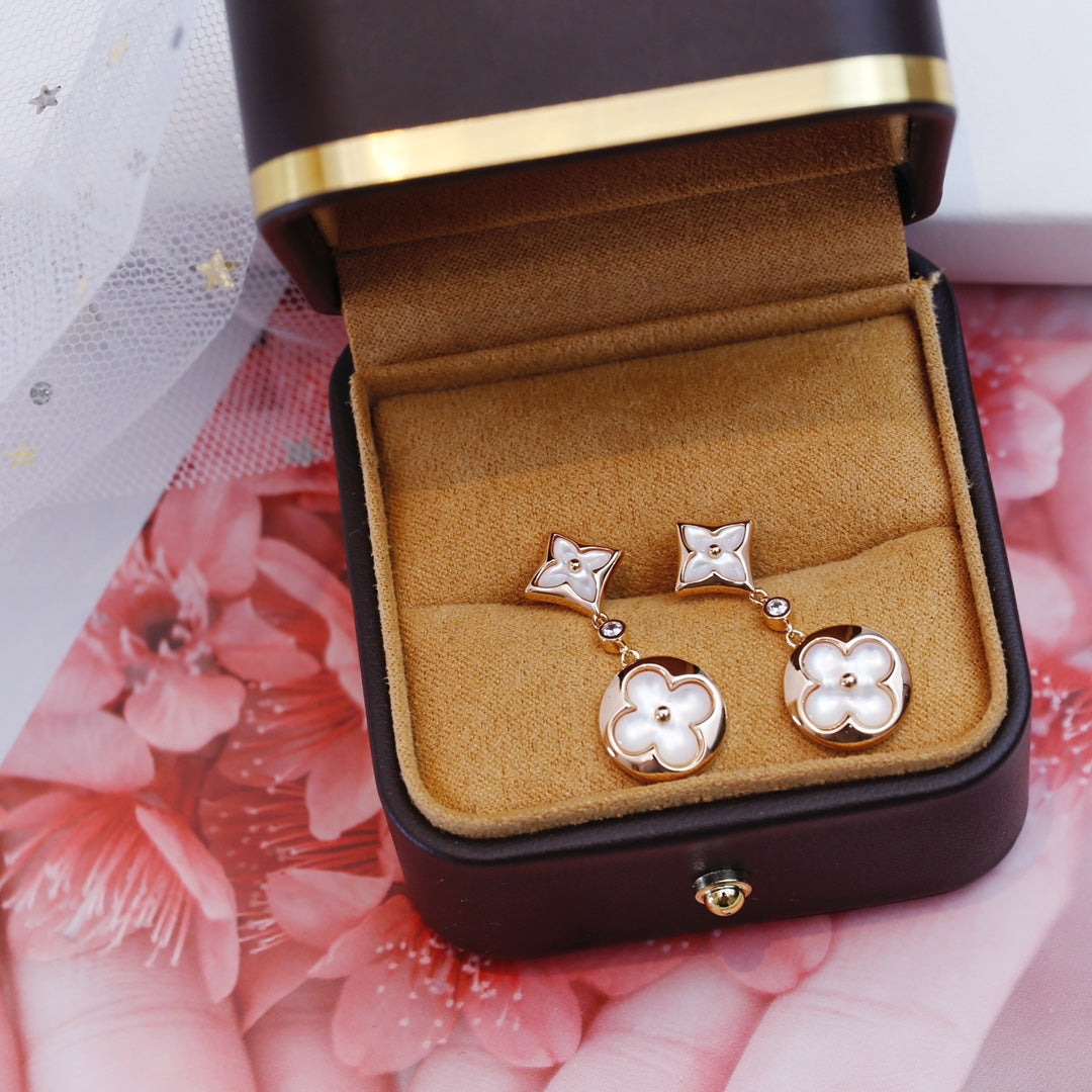 [BloomBling]STAR AND SUN PINK GOLD MOP DROP EARRINGS