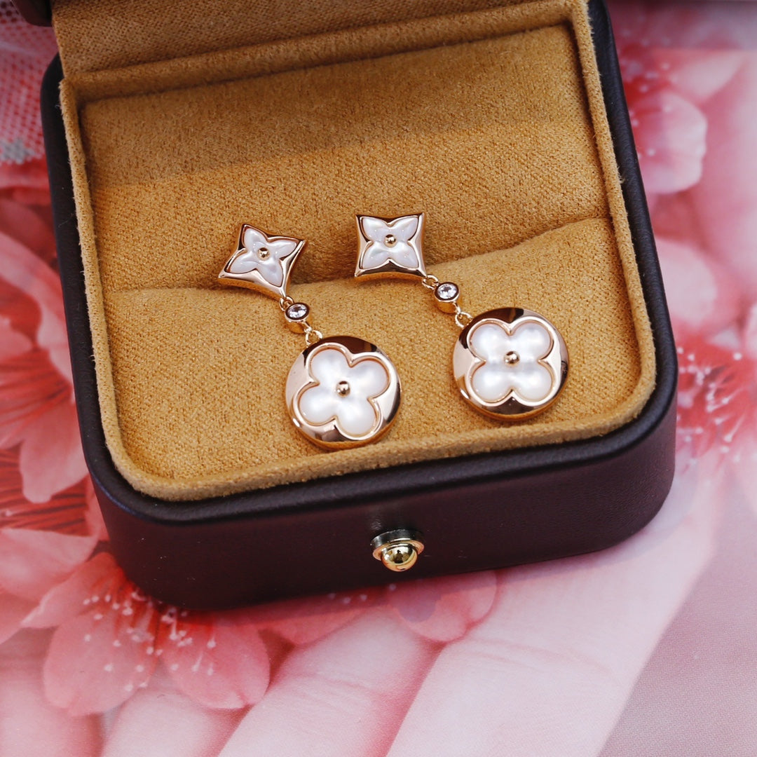 [BloomBling]STAR AND SUN PINK GOLD MOP DROP EARRINGS