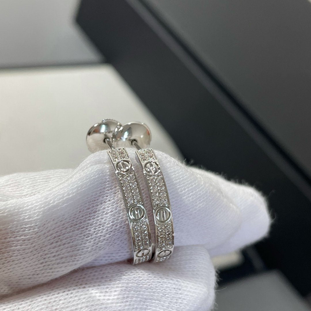 [BloomBling]LOVE DIAMOND SILVER HOOP EARRINGS
