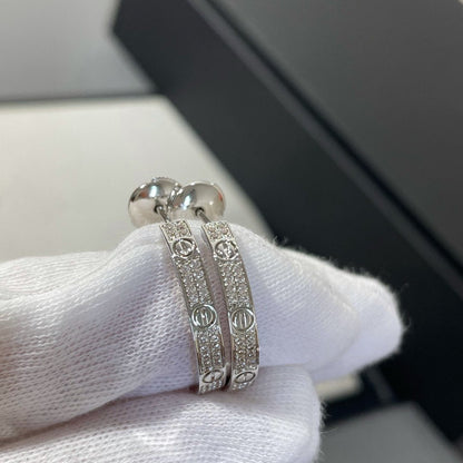 [BloomBling]LOVE DIAMOND SILVER HOOP EARRINGS