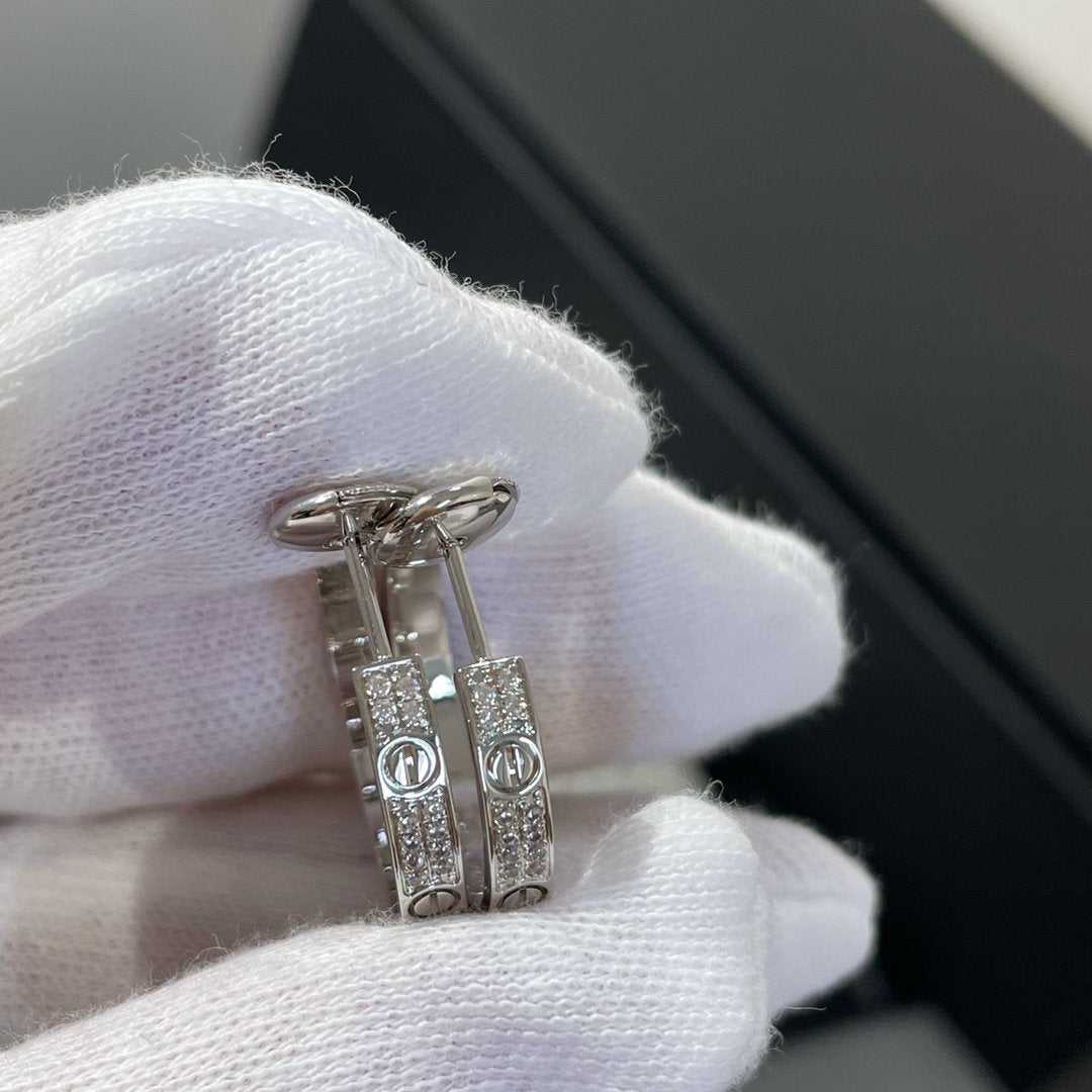 [BloomBling]LOVE DIAMOND SILVER HOOP EARRINGS