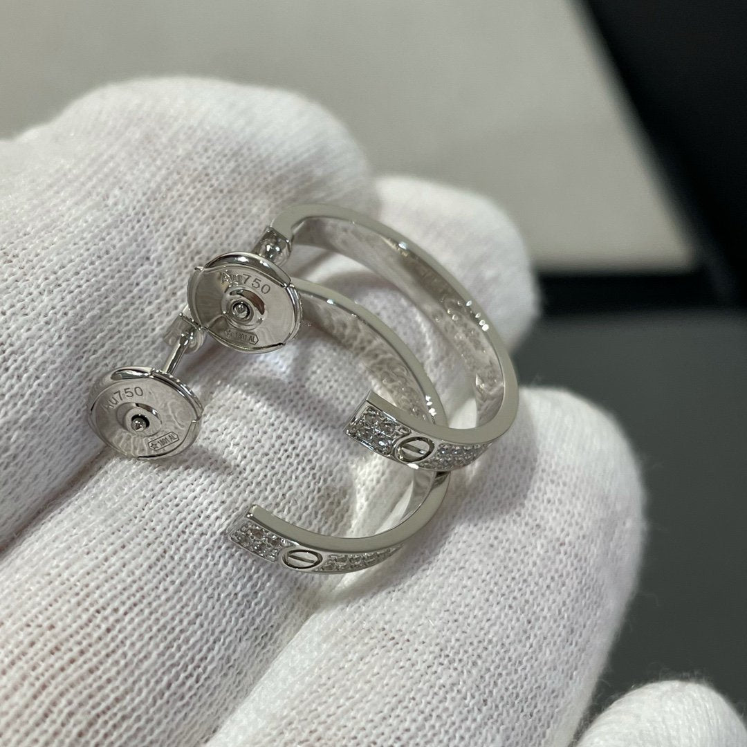 [BloomBling]LOVE DIAMOND SILVER HOOP EARRINGS