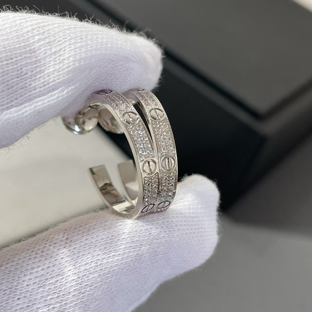 [BloomBling]LOVE DIAMOND SILVER HOOP EARRINGS