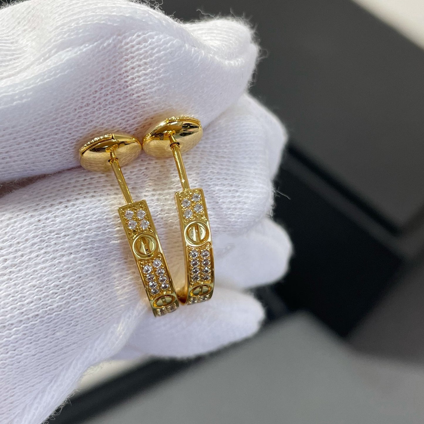 [BloomBling]LOVE DIAMOND GOLD HOOP EARRINGS