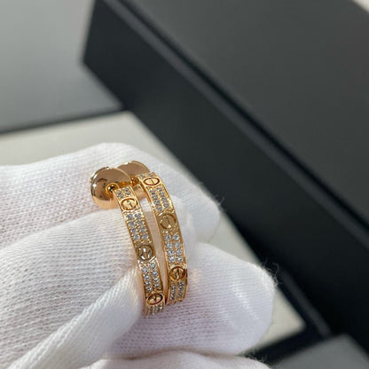 [BloomBling]LOVE DIAMOND PINK GOLD HOOP EARRINGS