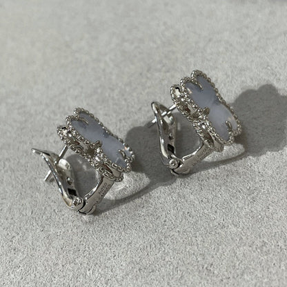 [BloomBling]CLOVER CHALCEDONY SILVER STUD EARRINGS