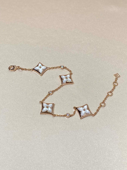 [BloomBling]STAR 4 MOTIF MOP DIAMOND PINK GOLD BRACELET