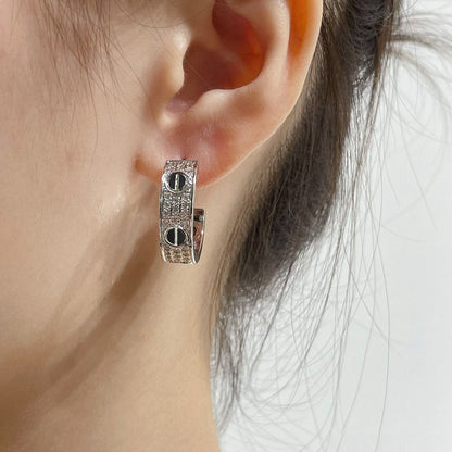 [BloomBling]LOVE CERAMIC DIAMOND PAVED SILVER EARRINGS