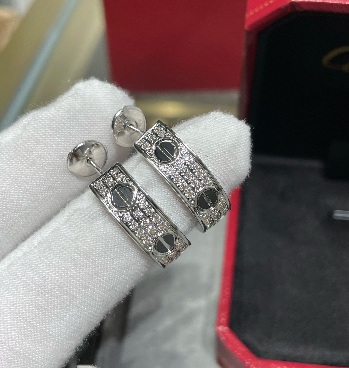 [BloomBling]LOVE CERAMIC DIAMOND PAVED SILVER EARRINGS