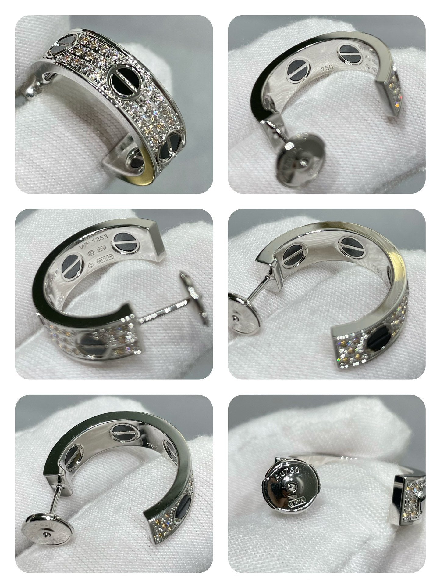 [BloomBling]LOVE CERAMIC DIAMOND PAVED SILVER EARRINGS