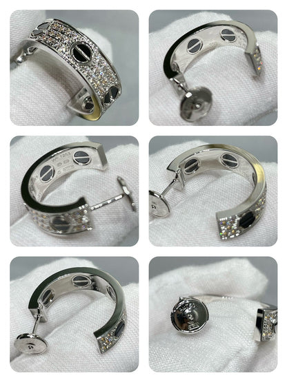 [BloomBling]LOVE CERAMIC DIAMOND PAVED SILVER EARRINGS