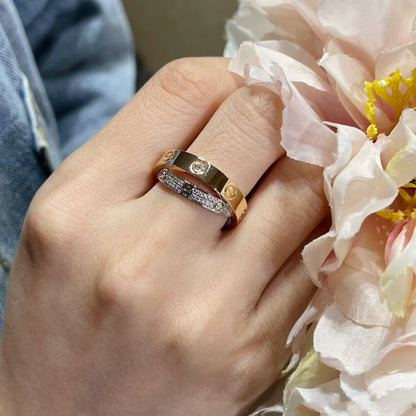 [BloomBling]LOVE PINK GOLD SILVER DIAMOND DOUBLE RING