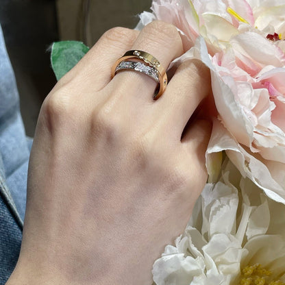 [BloomBling]LOVE PINK GOLD SILVER DIAMOND DOUBLE RING