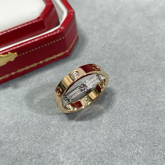 [BloomBling]LOVE PINK GOLD SILVER DIAMOND DOUBLE RING