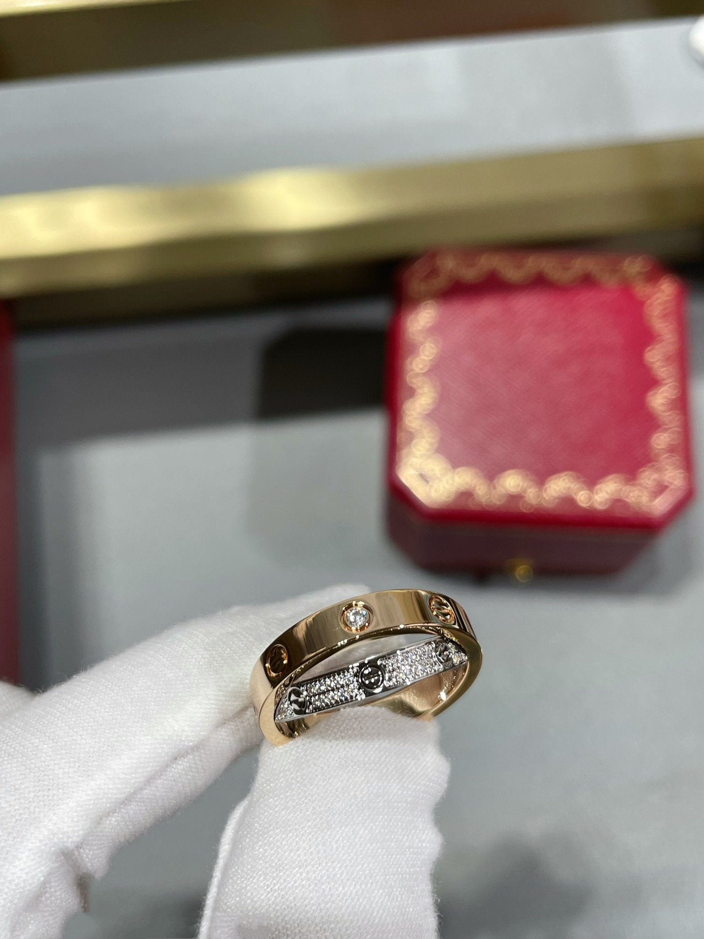 [BloomBling]LOVE PINK GOLD SILVER DIAMOND DOUBLE RING