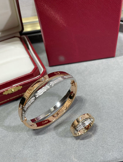 [BloomBling]LOVE PINK GOLD SILVER DIAMOND DOUBLE RING