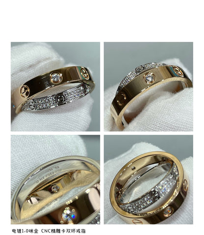 [BloomBling]LOVE PINK GOLD SILVER DIAMOND DOUBLE RING