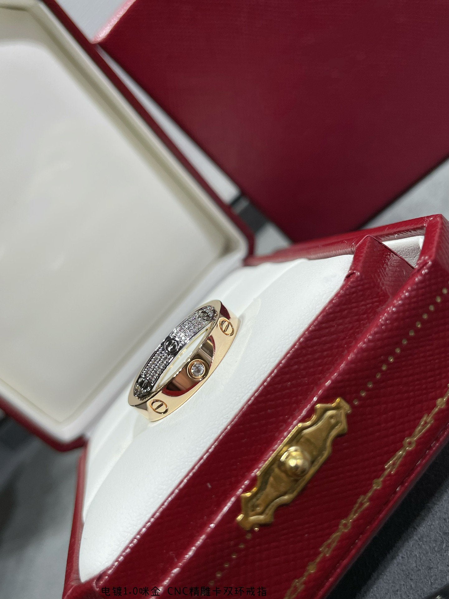 [BloomBling]LOVE PINK GOLD SILVER DIAMOND DOUBLE RING