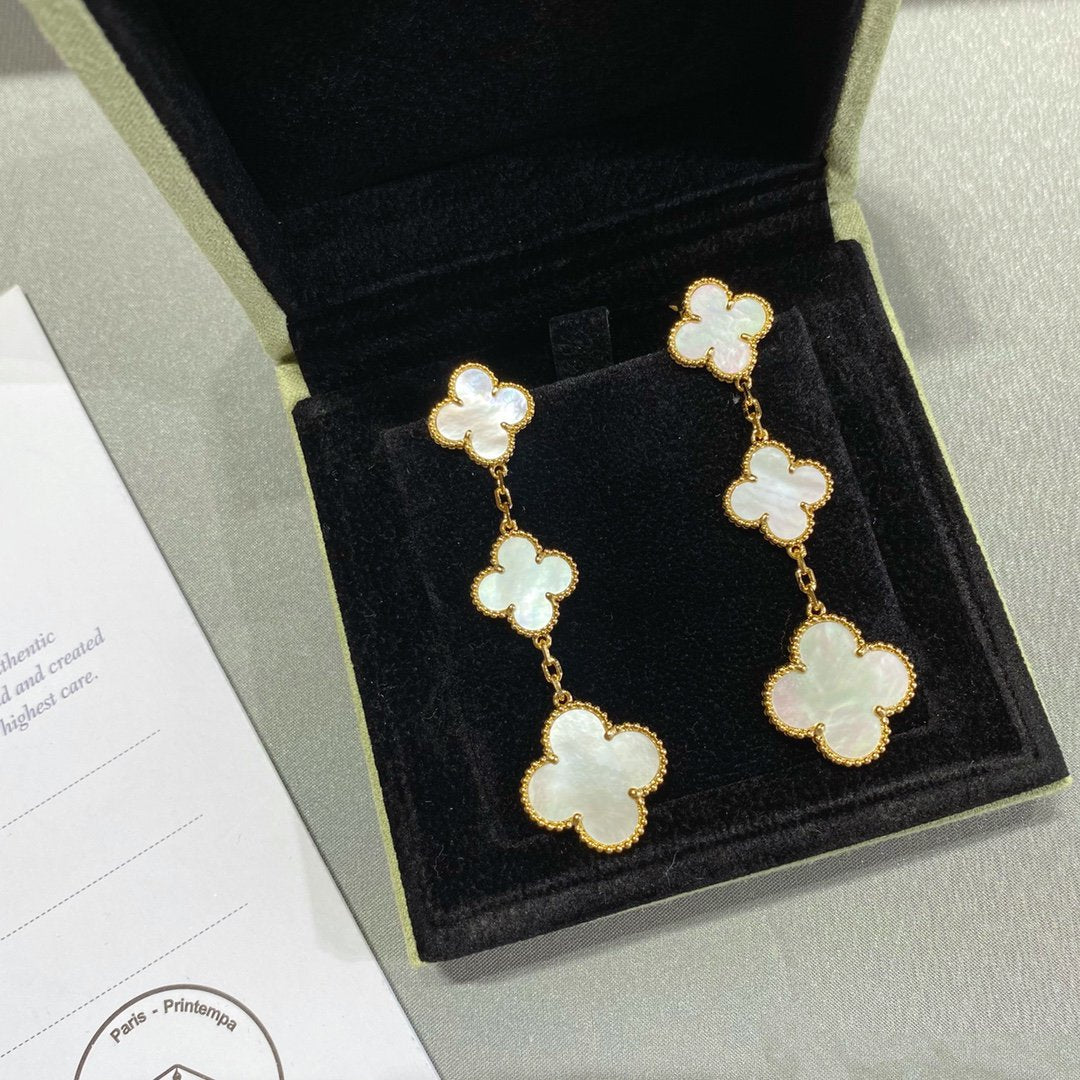 [BloomBling]CLOVER MOP 3 MOTIFS GOLD EARRINGS