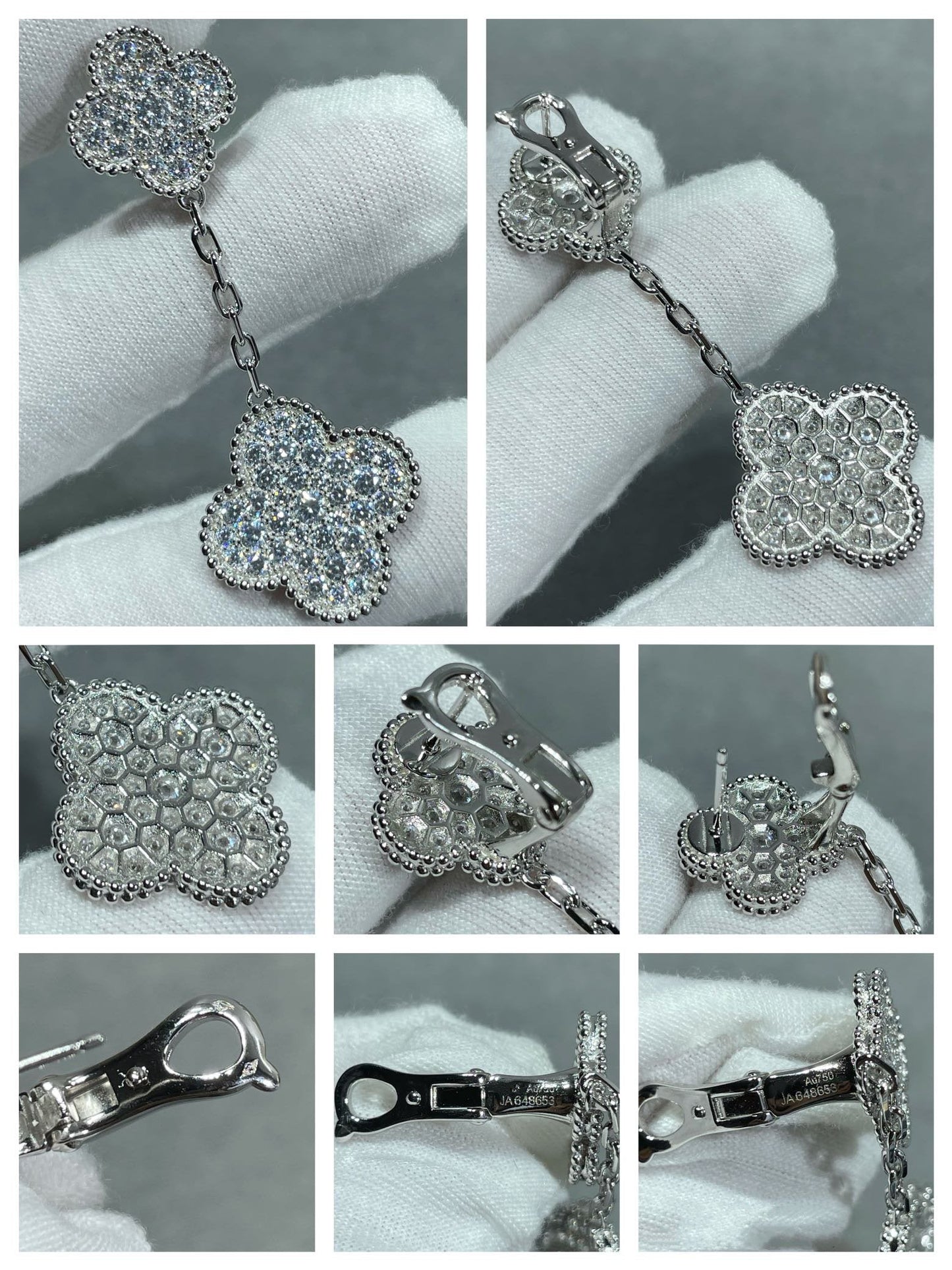 [BloomBling]CLOVER 2 MOTIFS DIAMOND PAVED SILVER EARRINGS