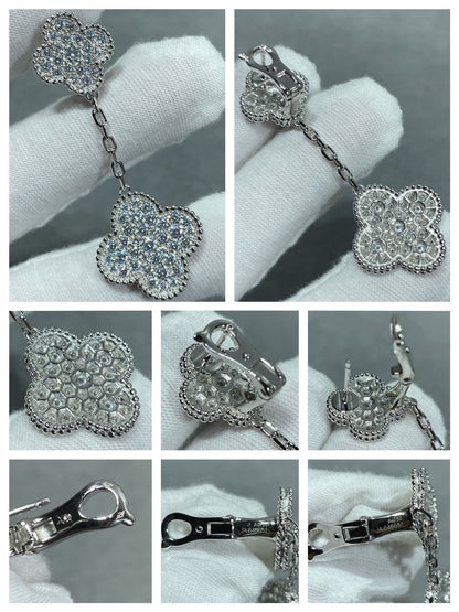 [BloomBling]CLOVER 2 MOTIFS DIAMOND PAVED SILVER EARRINGS