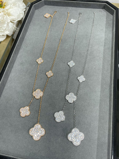 [BloomBling]CLOVER 6 MOTIF DIAMOND PAVED NECKLACE