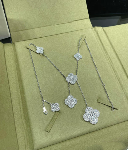 [BloomBling]CLOVER 6 MOTIF DIAMOND PAVED NECKLACE