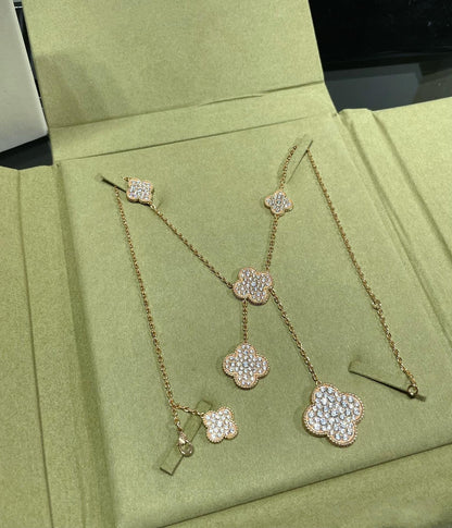 [BloomBling]CLOVER 6 MOTIF DIAMOND PAVED NECKLACE